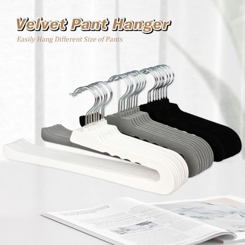 Velvet Pant Hangers Open End,16 Pack Non Slip White Felt Trouser Hangers